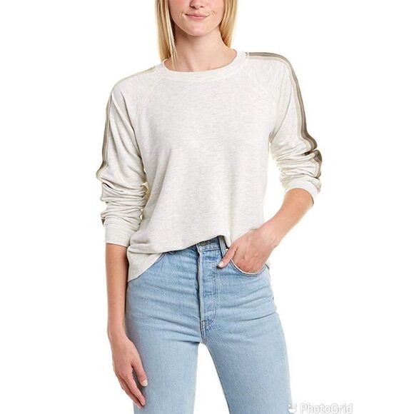 Monrow Supersoft Vintage Neutral Stripe Raglan Top - Picture 2 of 12